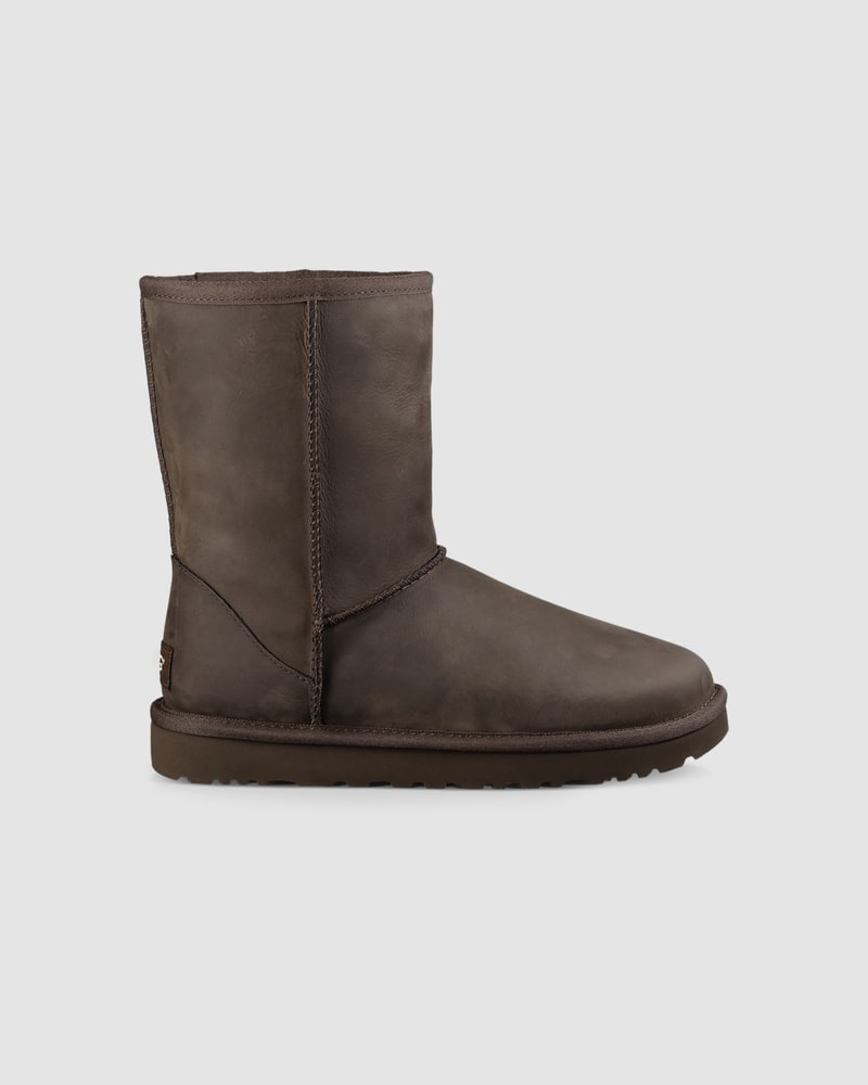 Ugg womens classic short leather boots on sale brownstone